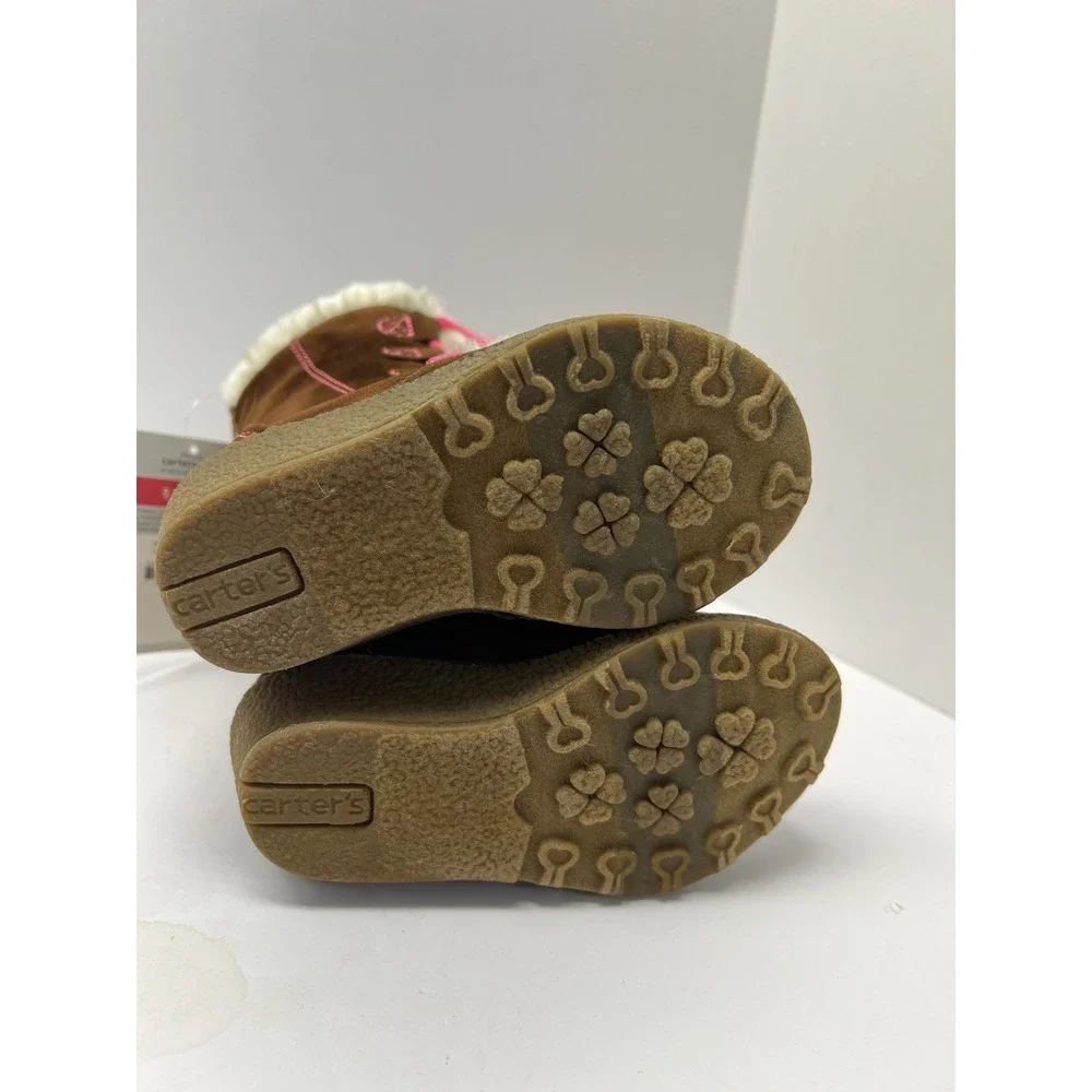 Carter's Lindsay-C Winter Boots Toddler 5 Brown Pink‎ Faux Fur Floral Embroidery
